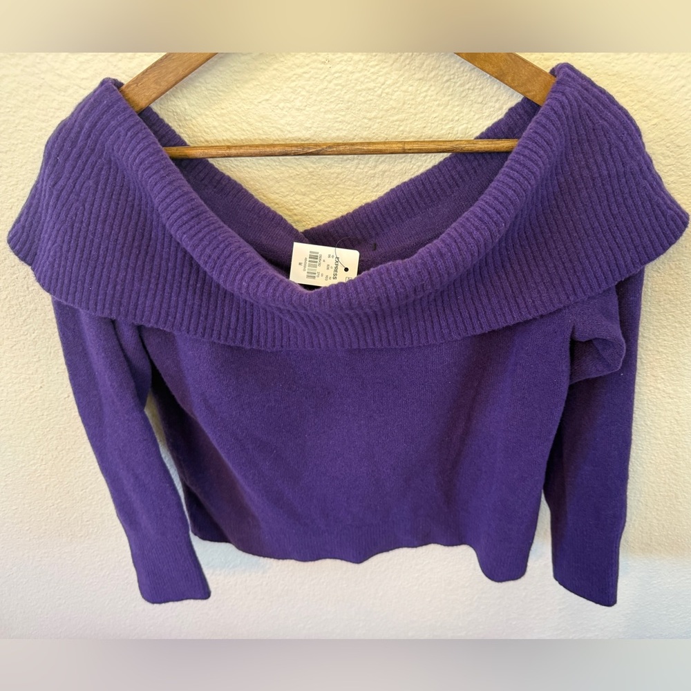 Express Ribbed Off The Shoulder Long Sleeve Sweater Top, Size Medium - Picture 4 of 12